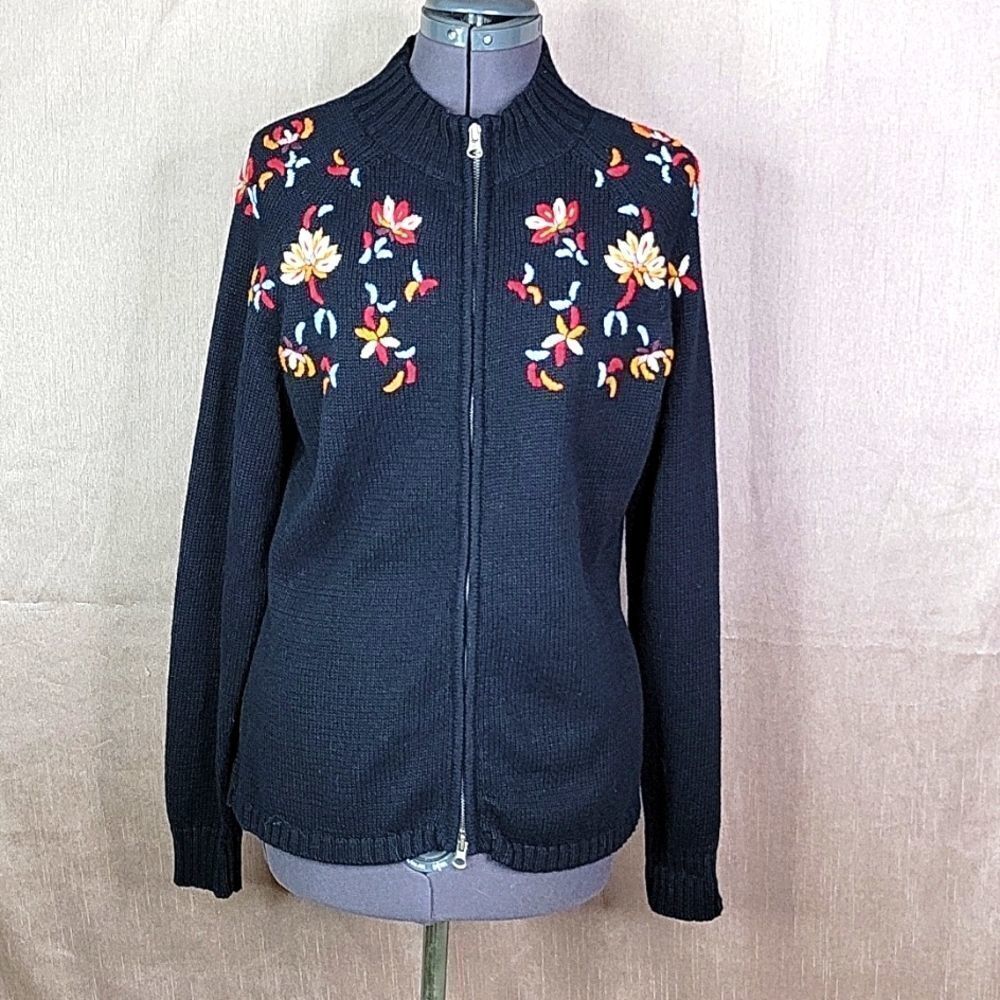 ×B MOSS Floral‎ Embroidered Cardigan Sweater Large